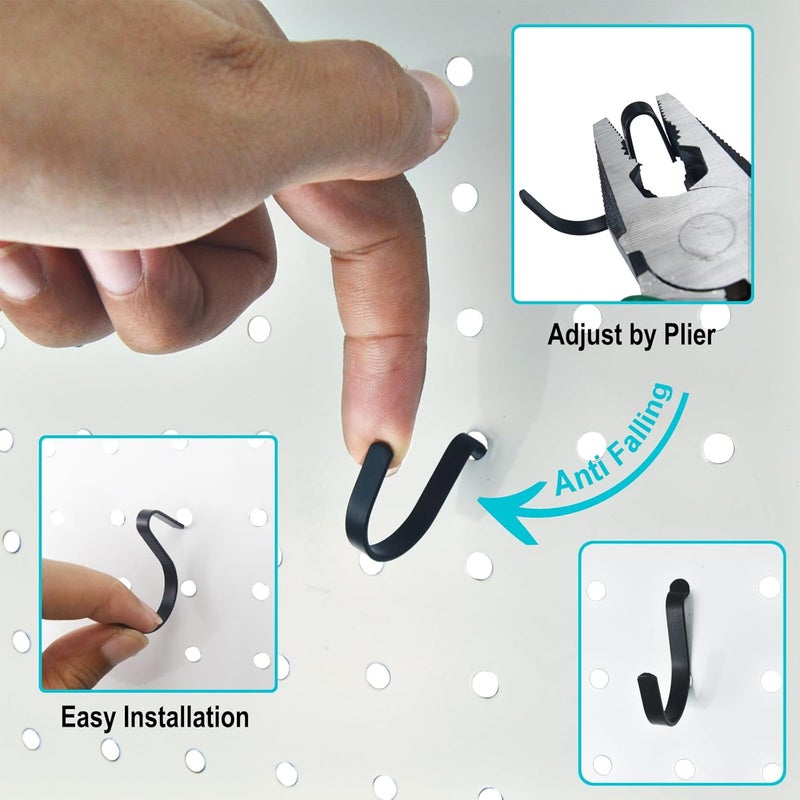 G.CORE Black Pegboard J Hooks Accessories - 40pcs Metal Peg Board Hooks for Hanging, Pegboard Wall Organizer Hangers, Fits 1/4 Slots, Tools Display Storage Holders for Garage Craft Office Organization - Image 3